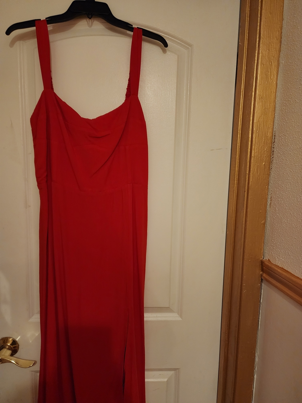 Red Hot Midi/ Rayon /with Rayon Lining/zipper On Side/ Split In Front Side